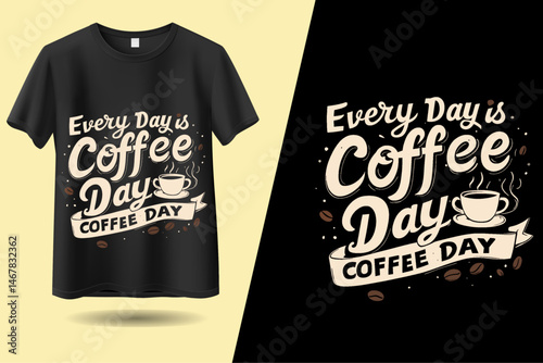 Black t-shirt with of a coffee cup. Best coffee t-shirt design 