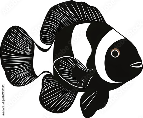 An isolated silhouette of nice clownfish, vector, png