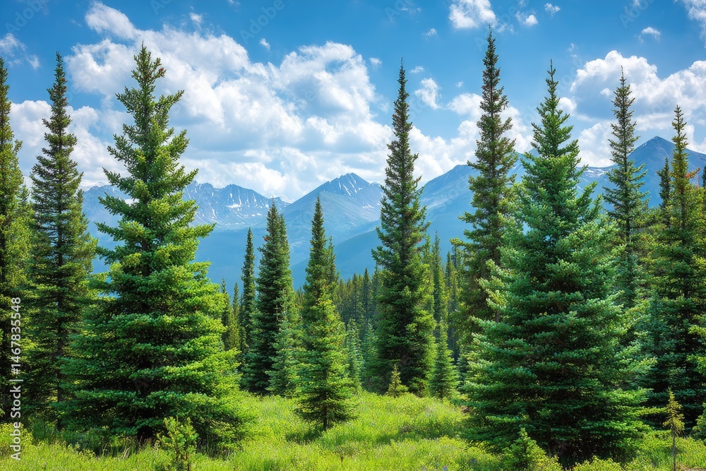 Mountain pines in a sunny meadow Mountain pines in a sunny meadow