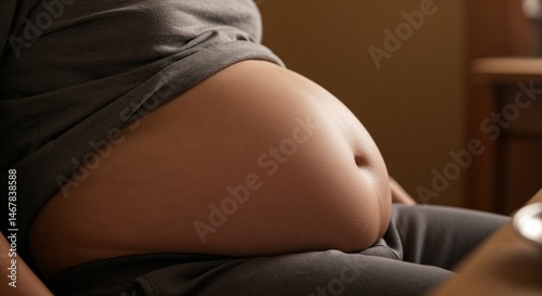Man sitting with a full stomach after eating, looking relaxed in a cozy atmosphere