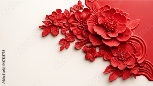 Red floral relief design