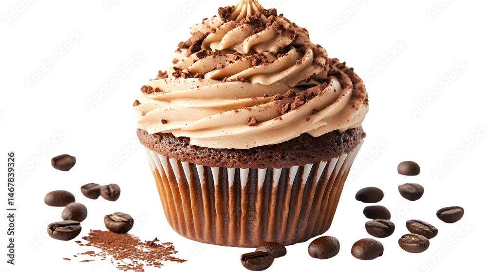Fototapeta premium A mocha cupcake with coffee isolated on white background 