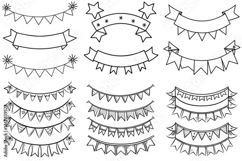 Festive banners outline vector illustration isolated on white background.