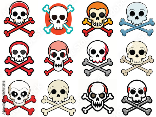 Skull and crossbones vector illustration isolated on white background.