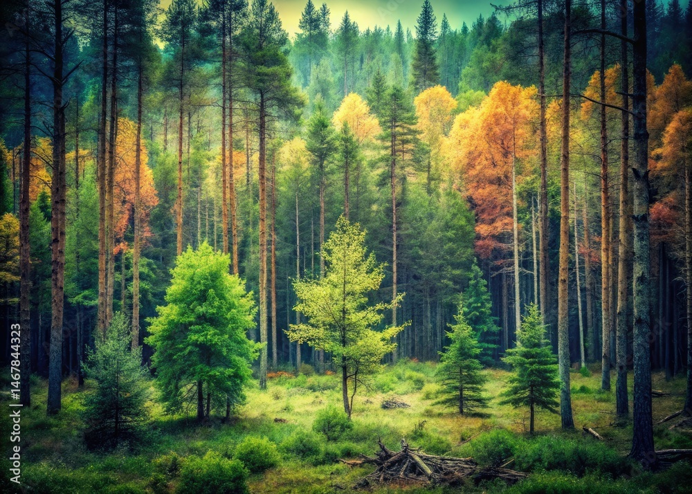 Obraz premium Vintage Forest Photography: Growth, Change, Life Cycle of Trees