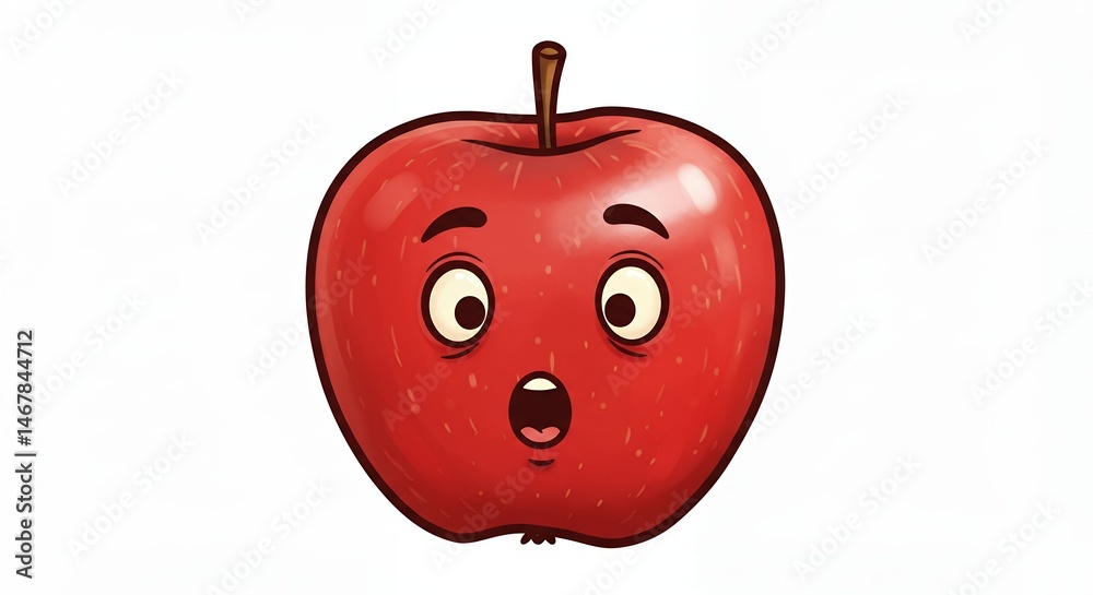 Fototapeta premium Cartoon apple with expressive face