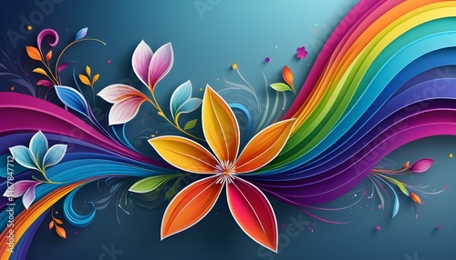 Digital decorative vine and flower pattern in whimsical style, soft diffused lighting with multicolor gradients, clear background, 8K