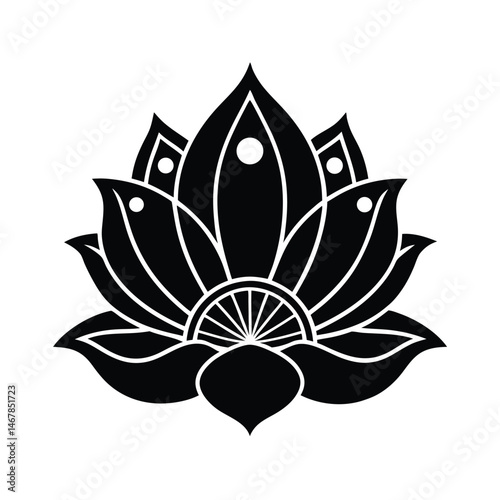 Elegant black and white lotus flower illustration symbolizing purity enlightenment and spiritual growth