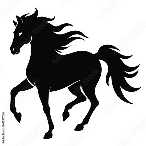 Majestic Black Stallion A Powerful Silhouette Illustration