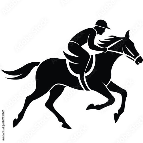 Dynamic Jockey and Horse Silhouette Equestrian Sport Illustration