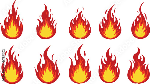 Fire flame icon. Crayon vector logo. Hot fire on white background. Flame simple illustration. Graphic heat symbol. Abstract silhouette, hell element clipart. Red stroke shape. 