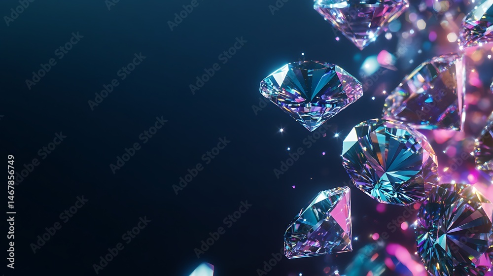 Sparkling gems cascade against a dark background Sparkling gems cascade against a dark background