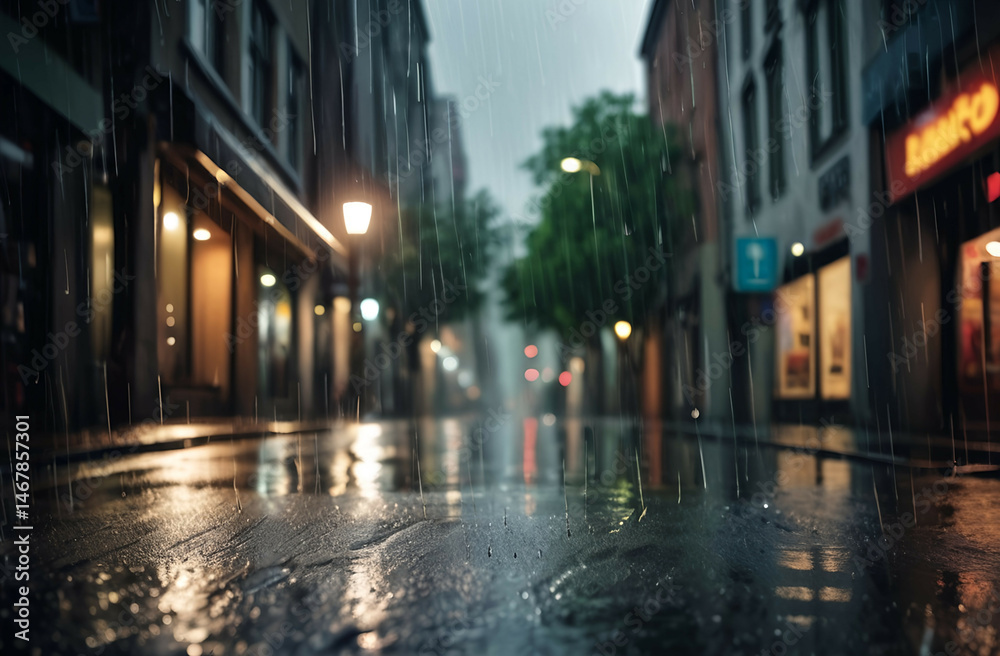 Naklejka premium night view of the city. Rain on the street background