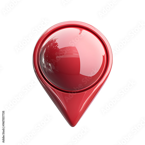 Glossy red location pin or map marker isolated on transparent  background with reflection