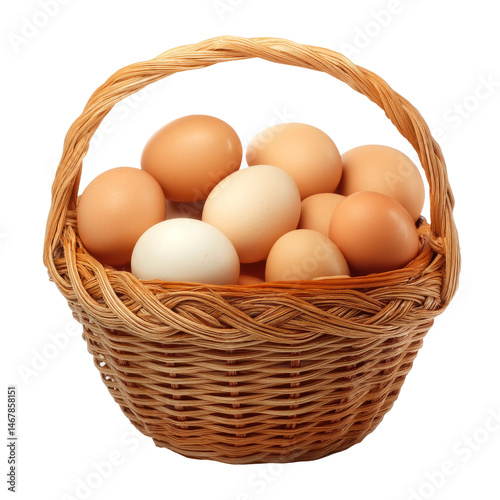 Wallpaper Mural A wicker basket full of brown and white chicken eggs. The basket has a woven handle and a natural brown color. The eggs are arranged in the basket in a pleasing and symmetrical pattern. Torontodigital.ca