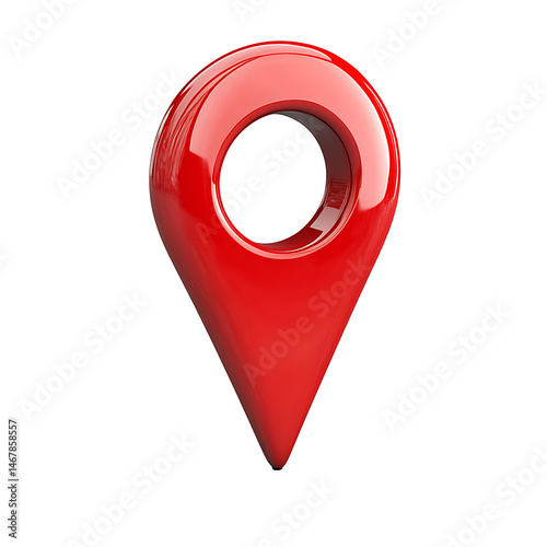 Red glossy location pin icon isolated on a transparent  background for navigation or mapping