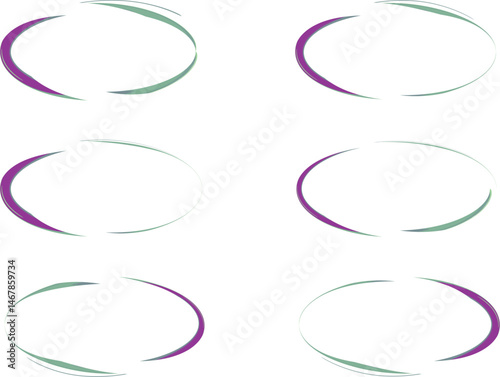 purple green colorful abstract line stroke ovals set