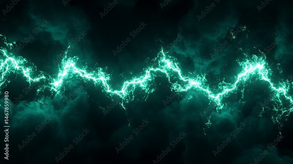 Fototapeta premium Striking turquoise lightning through dark clouds