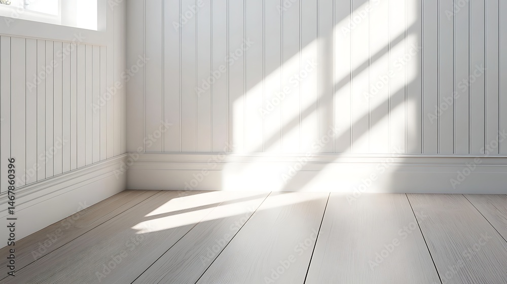 Fototapeta premium Sunlight streams in empty white room