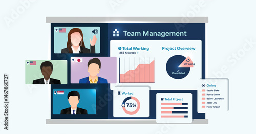 Remote Healthcare Team Management Dashboard UI Illustration Vector