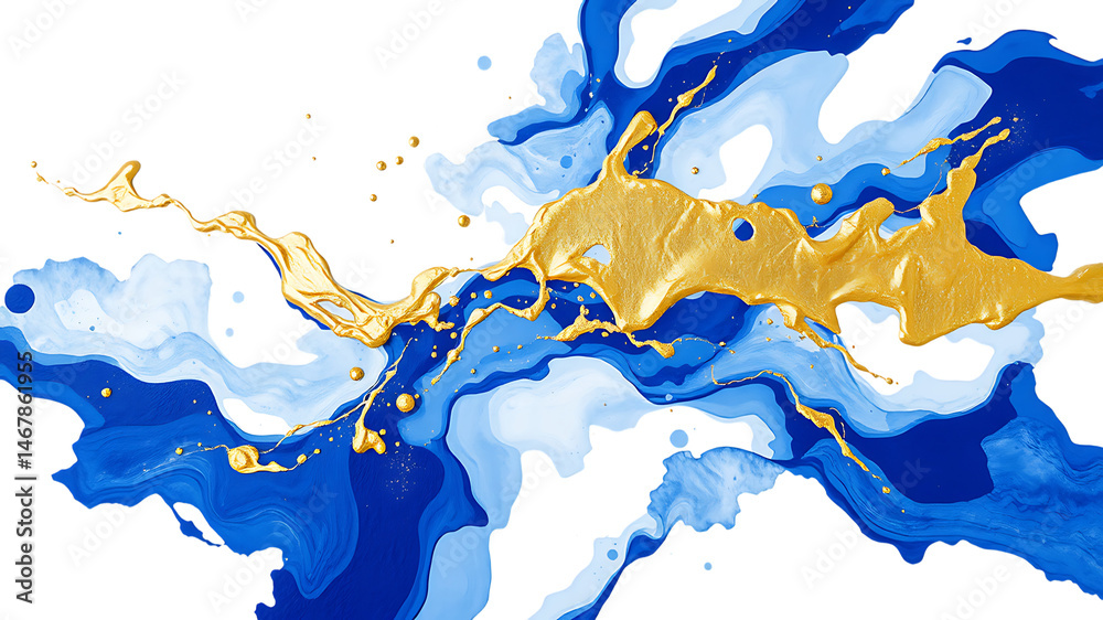 Obraz premium Abstract Blue and Gold Paint Splashes on Transparent Background