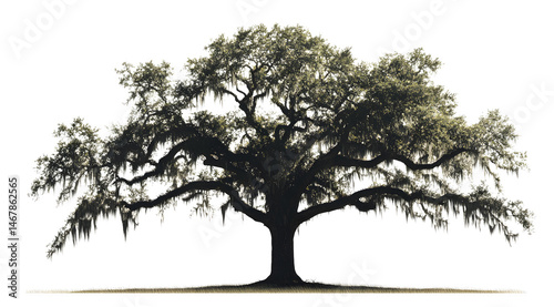 Wallpaper Mural Majestic Oak Tree Silhouette: A sprawling oak tree stands tall against a bright backdrop, its branches reaching wide, its silhouette showcasing nature's artistry. Torontodigital.ca