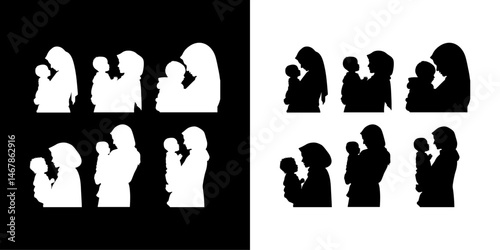 Silhouette of nine mothers holding their children.