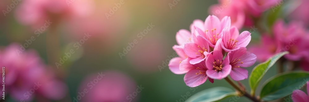 Obraz premium Delicate pink heather blossoms close-up, vibrant spring blooms , floral, meadow