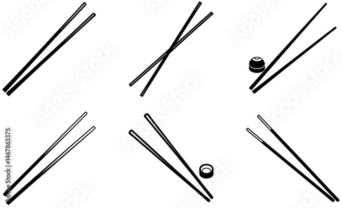 Black and White Chopsticks Silhouette Icons Collection