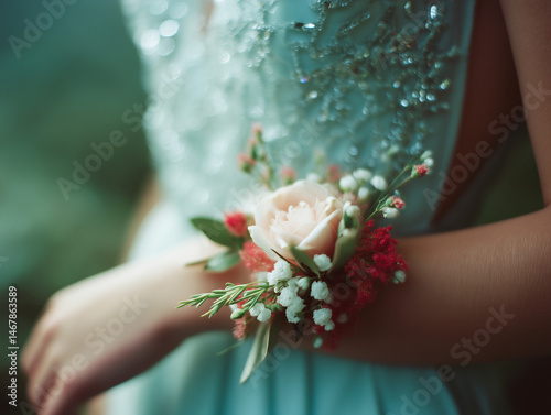 prom wrist corsage close up high school event floral accessory teen lifestyle