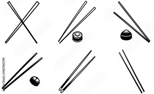 Black and White Chopsticks Silhouette Icons Collection