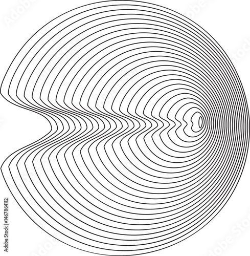 Topography abstract shape with organic wavy line pattern. Tree ring circular annual circles. Ripple geometric sound graphic. Simple dynamic contour illustration
