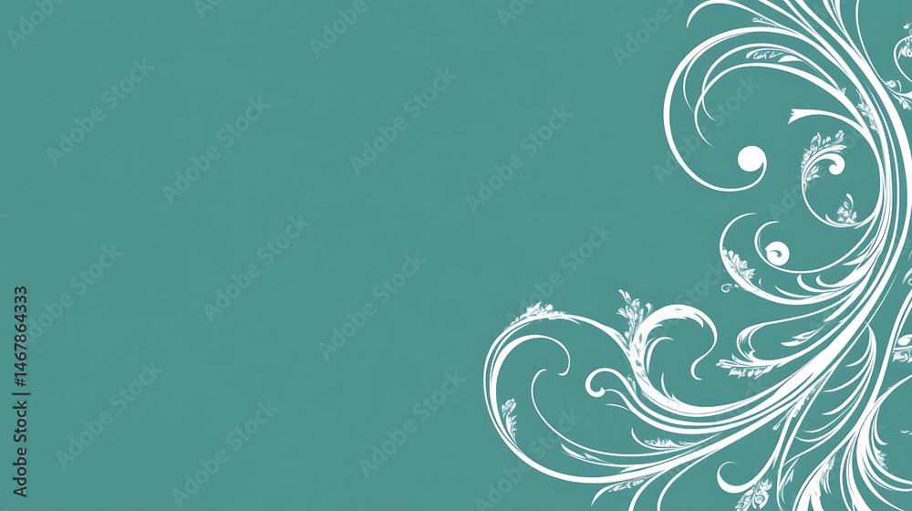 Teal background with white floral swirls Teal background with white floral swirls