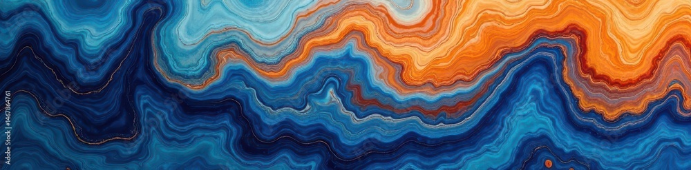 Fototapeta premium Swirling blue and orange ceramic glaze, abstract texture , modern, dynamic, element