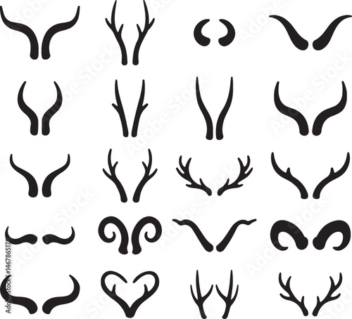 Antlers and Horns Icon Set Silhouette Design Animal Horns Vector Illustration.