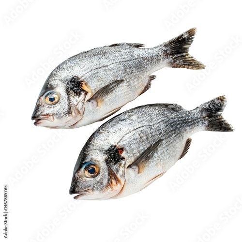Duo of fresh sea bream ready for culinary preparations isolated on transparent background
