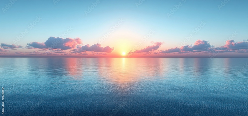 Fototapeta premium Serene Sunset over Calm Ocean: A Peaceful Panorama