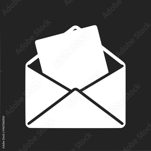 Open envelope with letter, minimalist style, white on black, for communication concepts
