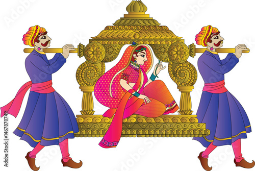 Indian Wedding Ceremony. wedding procession. The bride is carried in a Doli, and the bride's departure is a significant part of the farewell ceremony.