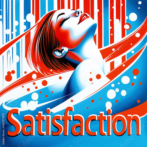 Pop art style illustration of a woman expressing ecstatic satisfaction with bold text.