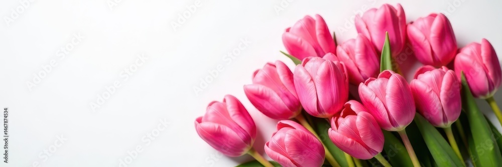 Obraz premium Pile of pink tulips, soft petals on white backdrop , nature, petals