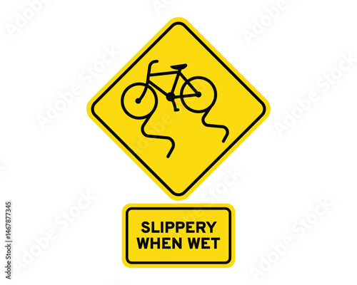 Slippery When Wet – Bicycle Safety Warning – Official Road Sign – High-Quality Reflective Marking – Vectorial Stock Image