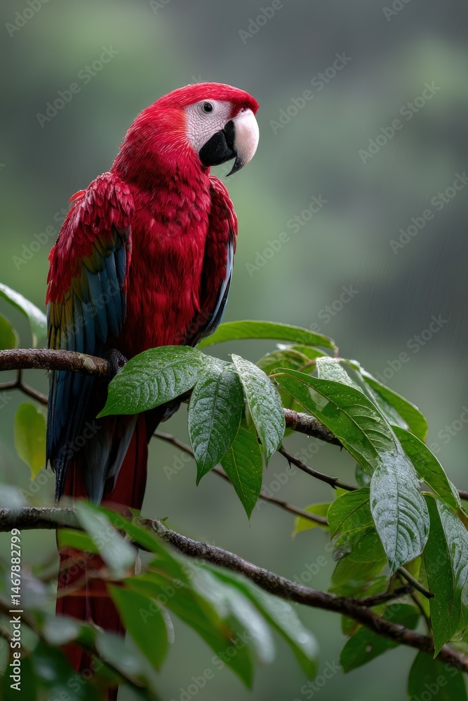 Obraz premium Colorful macaw perched on a branch in a lush tropical rainforest