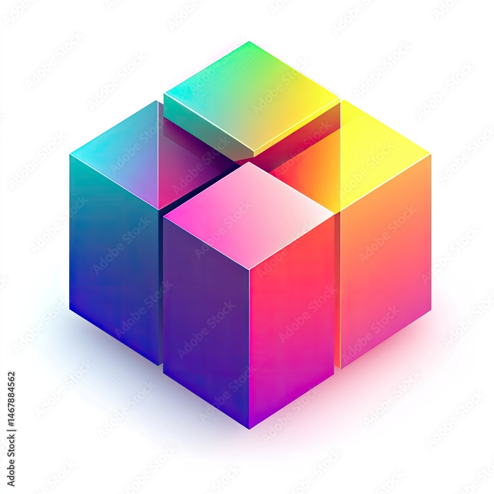 Colorful, geometric cube design, vibrant hues, stacked blocks, three-dimensional Colorful, geometric cube design, vibrant hues, stacked blocks, three-dimensional
