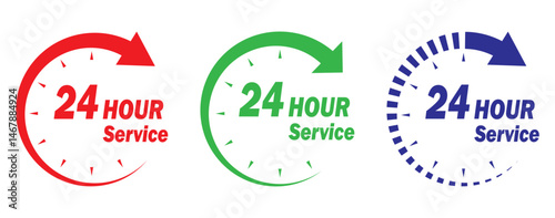 24 hour service icon vector set.  24 hours order execution or delivery service icon. Set of 24h service duration icon collection. Support 24 hours, Support service symbol. 24 hours icon. 