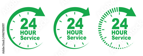 24 hour service icon vector set.  24 hours order execution or delivery service icon. Set of 24h service duration icon collection. Support 24 hours, Support service symbol. 24 hours icon. 