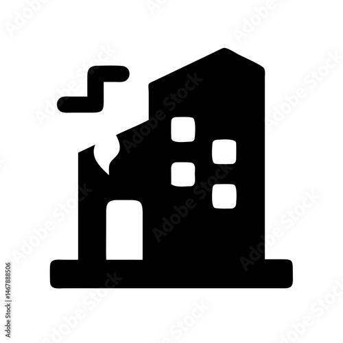 Icon of a damaged building to signify destruction or disrepair