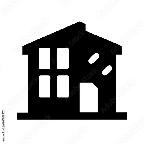 Icon of a damaged building to signify destruction or disrepair