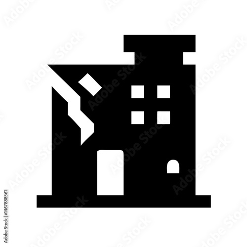 Icon of a damaged building to signify destruction or disrepair