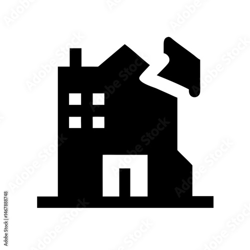 Icon of a damaged building to signify destruction or disrepair